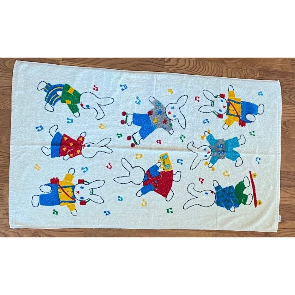 Springmaid Towel Rabbit Pattern Musical Fun Cotton Retro Colorful Decorative USA